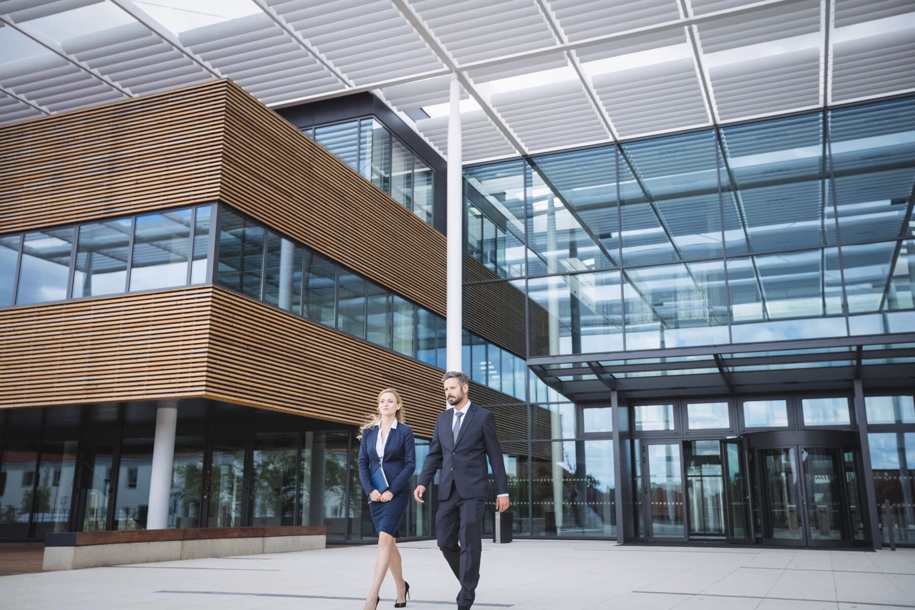 Glass and timber office building exterior
